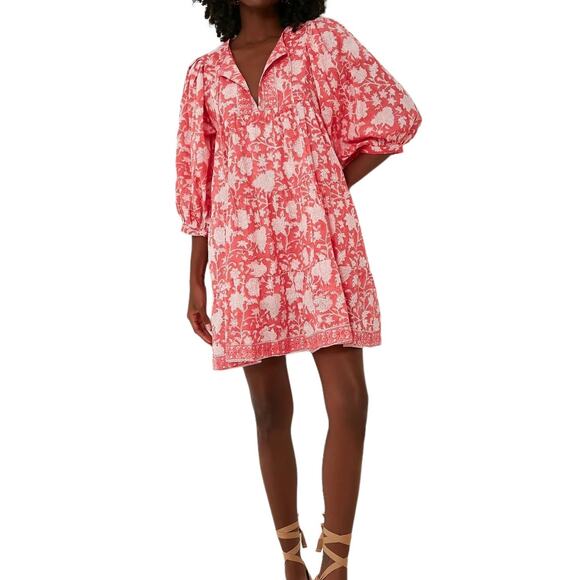 Marea Casita Pink and White Floral Puffy Sleeve Flowy Mini Dress Size Small - Picture 1 of 15